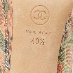 Pre Owned Chanel Multicolor Leather and Lurex Fabric CC Cap Toe Platform Pumps Size 40.5