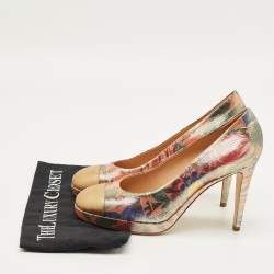 Pre Owned Chanel Multicolor Leather and Lurex Fabric CC Cap Toe Platform Pumps Size 40.5