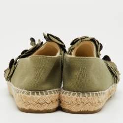 Pre Owned Chanel Olive Green Canvas CC Camelia Espadrille Flats Size 39
