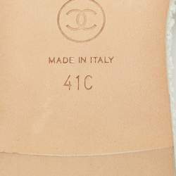 Pre Owned Chanel Interlocking CC Size 41 White Fabric Flat Slides