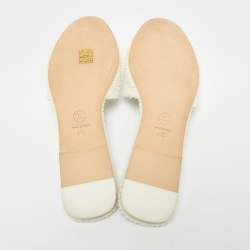 Pre Owned Chanel Interlocking CC Size 41 White Fabric Flat Slides