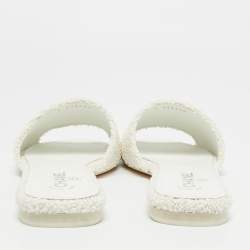 Pre Owned Chanel Interlocking CC Size 41 White Fabric Flat Slides