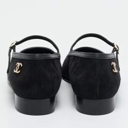 Pre Owned Chanel Mary Jane Size 38.5 Black Suede and Patent Leather Ballet Flats