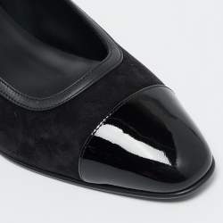 Pre Owned Chanel Mary Jane Size 38.5 Black Suede and Patent Leather Ballet Flats