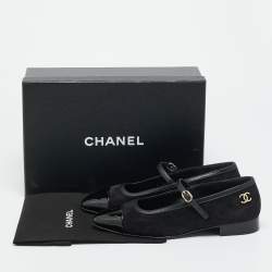 Pre Owned Chanel Mary Jane Size 38.5 Black Suede and Patent Leather Ballet Flats
