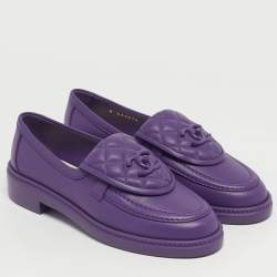 Pre Owned حذاء لوفر شانيل جلدي مبطن أرجواني سي سي بقفل دوراني حجم 36.5