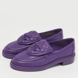 Pre Owned حذاء لوفر شانيل جلدي مبطن أرجواني سي سي بقفل دوراني حجم 36.5