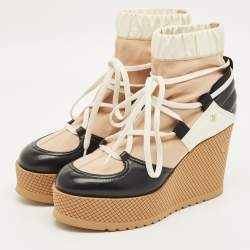 مملوكة مسبقًا Chanel Runway Size 38.5 Black/Brown Leather and Nylon Wedge Boots