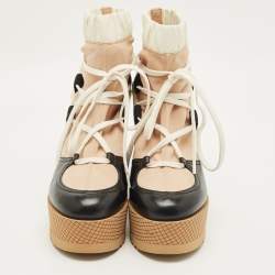 مملوكة مسبقًا Chanel Runway Size 38.5 Black/Brown Leather and Nylon Wedge Boots