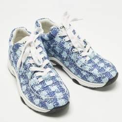 Pre Owned حذاء رياضي شانيل جلد وتويد أسود/ذهبي مزين سي سي منخفض من أعلى مقاس 39