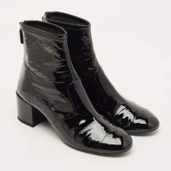 مملوكة مسبقًا Chanel CC Size 40 Black Patent Leather Ankle Length Boots