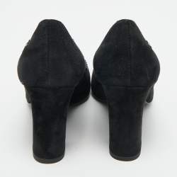 مملوكة مسبقًا Chanel CC Size 35.5 Black Canvas And Suede Cap Toe Block Heel Pumps