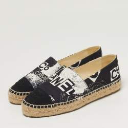 Pre Owned Chanel Coco Size 36 Blue/Black Canvas Cap Toe Espadrille Flats
