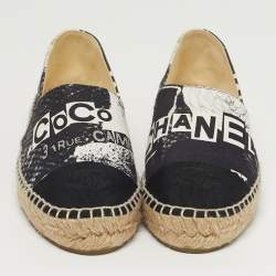 Pre Owned Chanel Coco Size 36 Blue/Black Canvas Cap Toe Espadrille Flats
