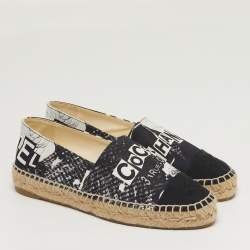 Pre Owned Chanel Coco Size 36 Blue/Black Canvas Cap Toe Espadrille Flats