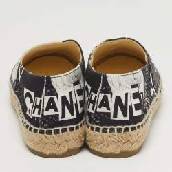 Pre Owned Chanel Coco Size 36 Blue/Black Canvas Cap Toe Espadrille Flats