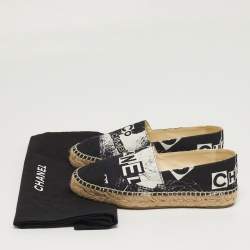 Pre Owned Chanel Coco Size 36 Blue/Black Canvas Cap Toe Espadrille Flats
