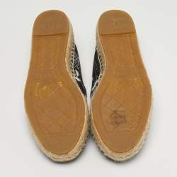 Pre Owned Chanel Coco Size 36 Blue/Black Canvas Cap Toe Espadrille Flats