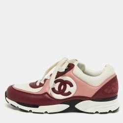Pre Owned Chanel CC Size 39.5 Multicolor Leather and Suede Lace Up Sneakers