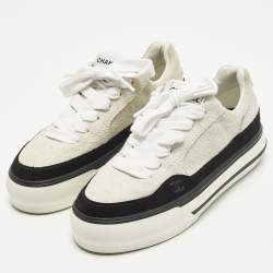 Pre Owned حذاء رياضي شانيل دانتيل حتى الركبة سويدي رمادي/أسود مقاس 37