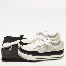 Pre Owned حذاء رياضي شانيل دانتيل حتى الركبة سويدي رمادي/أسود مقاس 37