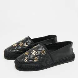 مملوكة مسبقًا حذاء إسبادريل شانيل كعب مسطح جلد مبطن سى سى أسود مقاس 41