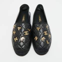 مملوكة مسبقًا حذاء إسبادريل شانيل كعب مسطح جلد مبطن سى سى أسود مقاس 41