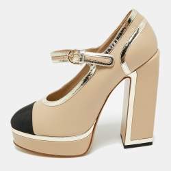 مملوكة مسبقًا Chanel CC Size 39 Multicolor Leather and Grosgrain Mary Jane Pumps