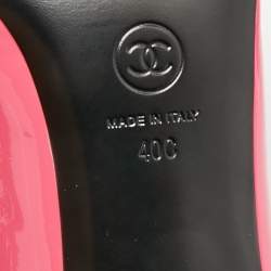 Pre Owned Chanel CC Size 40 Pink/Black Patent Leather Cap Toe Block Heel Pumps