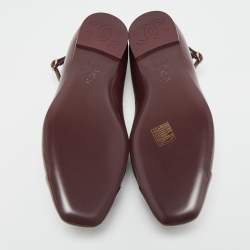 مملوكة مسبقًا Chanel CC Camellia Size 37.5 Burgundy Leather Ankle Strap Ballet Flats