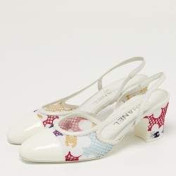 مملوكة مسبقًا Chanel Size 37 Multicolor Fabric and Patent Leather Cap Toe Block Heel Slingback Pumps