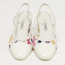 مملوكة مسبقًا Chanel Size 37 Multicolor Fabric and Patent Leather Cap Toe Block Heel Slingback Pumps