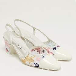 مملوكة مسبقًا Chanel Size 37 Multicolor Fabric and Patent Leather Cap Toe Block Heel Slingback Pumps