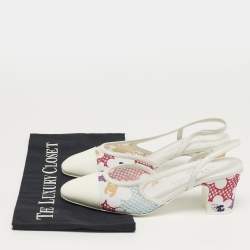 مملوكة مسبقًا Chanel Size 37 Multicolor Fabric and Patent Leather Cap Toe Block Heel Slingback Pumps