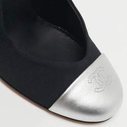 مملوكة مسبقًا Chanel CC Size 36 Black/Silver Grosgrain and Leather Cap Toe Pumps