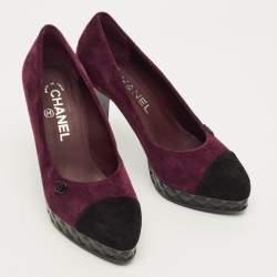 Pre Owned حذاء كعب عالي شانيل جلد وغروجرين أسود/فضي غطاء مقدمة مقاس 36