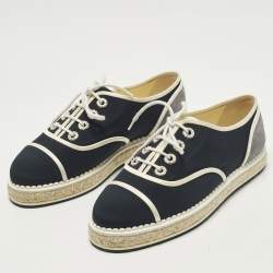 Pre Owned حذاء فلات إسبادريل شانيل غطاء مقدمة سي سي كانفاس وسويدي بيج/أورق كحلي مقاس 37