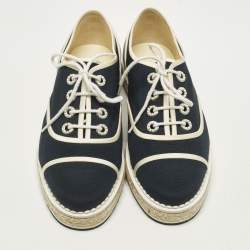 Pre Owned حذاء فلات إسبادريل شانيل غطاء مقدمة سي سي كانفاس وسويدي بيج/أورق كحلي مقاس 37