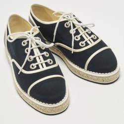 Pre Owned حذاء فلات إسبادريل شانيل غطاء مقدمة سي سي كا نفاس وسويدي بيج/أورق كحلي مقاس 37