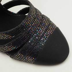 Pre Owned حذاء بوت شانيل مخملَي كحلي/أسود مع مقدمة من حرير زري مقاس 37.5