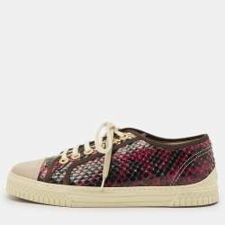 Pre Owned Chanel CC Size 36.5 Multicolor Leather and Python Leather Low Top Sneakers