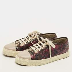 Pre Owned Chanel CC Size 36.5 Multicolor Leather and Python Leather Low Top Sneakers