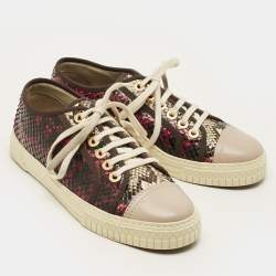Pre Owned Chanel CC Size 36.5 Multicolor Leather and Python Leather Low Top Sneakers