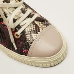 Pre Owned Chanel CC Size 36.5 Multicolor Leather and Python Leather Low Top Sneakers