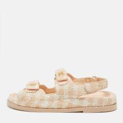 Pre Owned صندل شانيل داد قماش تويد بلونين مسطح مقاس 39