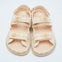 Pre Owned صندل شانيل داد قماش تويد بلونين مسطح مقاس 39