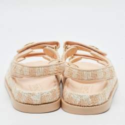 Pre Owned صندل شانيل داد قماش تويد بلونين مسطح مقاس 39