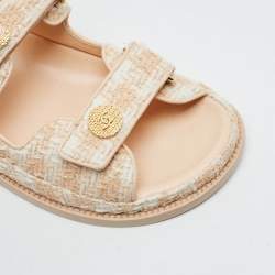 Pre Owned صندل شانيل داد قماش تويد بلونين مسطح مقاس 39