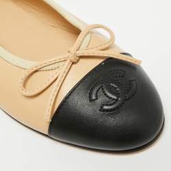 Pre Owned Chanel CC Size 37 Beige Leather Ballet Flats