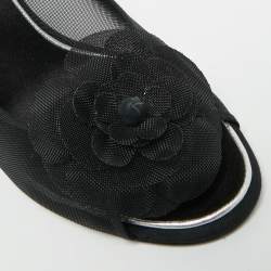 Pre Owned Chanel Camelia Size 37 Black Net Peep Toe Pumps